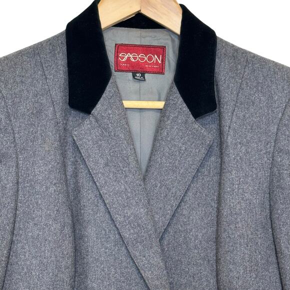 Vintage 1990's Sasson Size 10 Tweed and Velvet Blazer Jacket - Picture 2 of 9